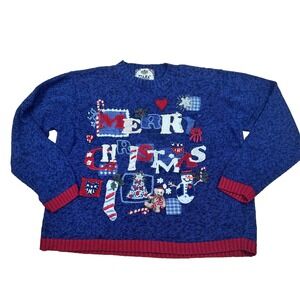 Tiara Christmas Sweater‎ Knitted Blue Women's Large